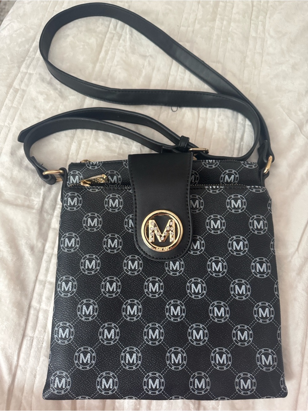 Milan Black Crossbody Bag with Gold Accent